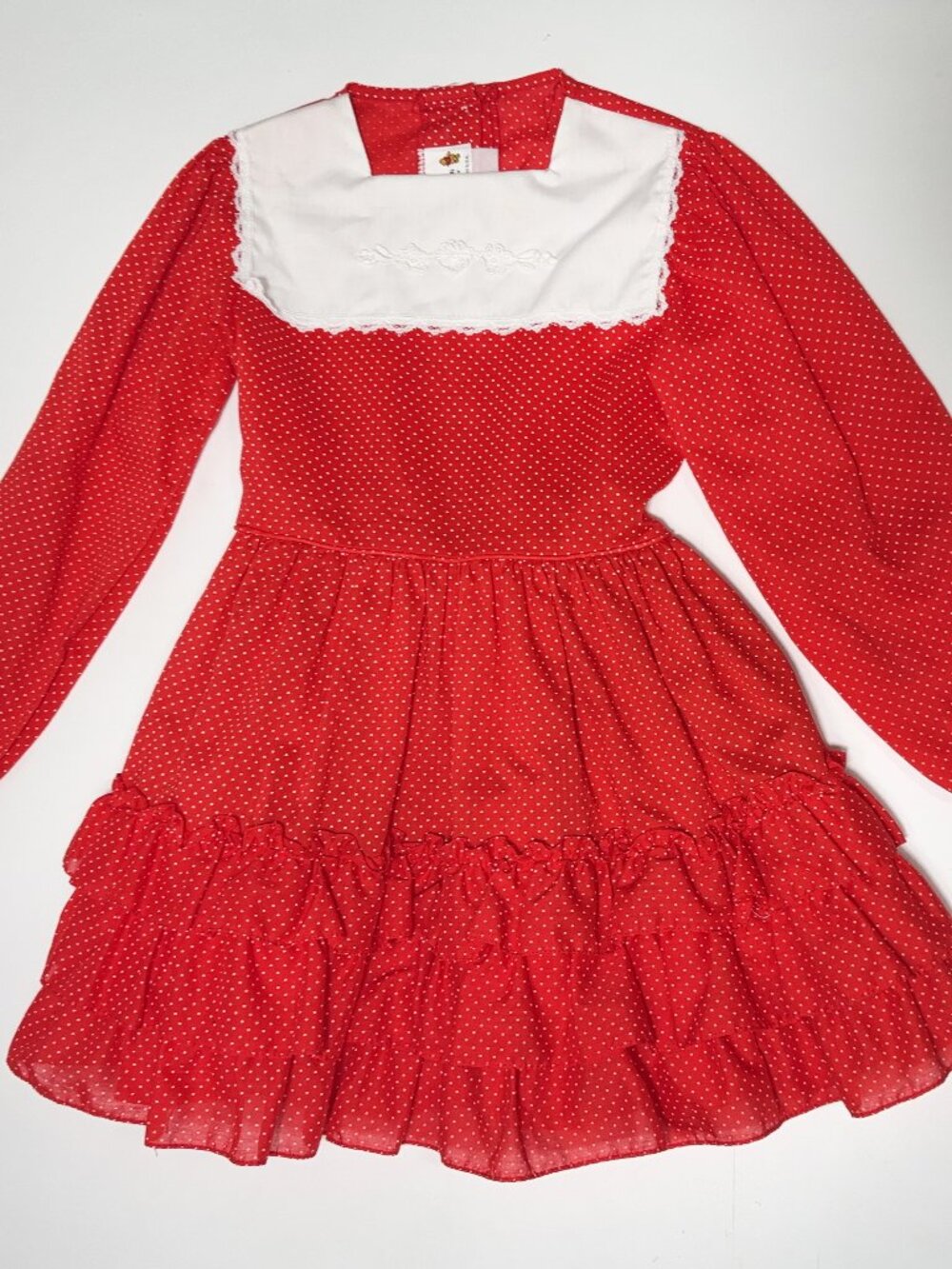 VTG 70s Disney Winnie the Pooh Red Polka Dot Ruffle Prairie Dress 6X USA Cottage